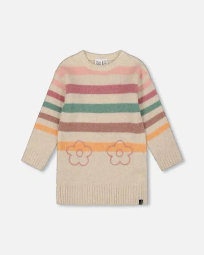 Deux Par Deux Knitted Tunic With Stripes In Gray