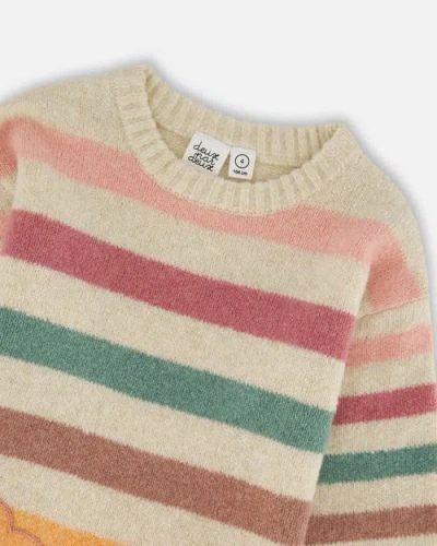 Deux Par Deux Knitted Tunic With Stripes In Gray