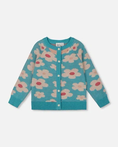 Deux Par Deux Button Front Knitted Cardigan In Blue