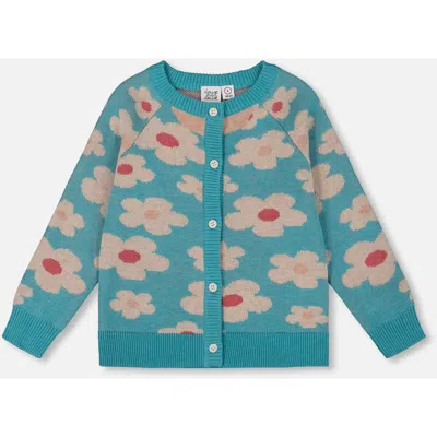 Deux Par Deux Button Front Knitted Cardigan In Blue