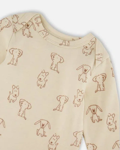Deux Par Deux Organic Cotton Allover Puppy In Neutral
