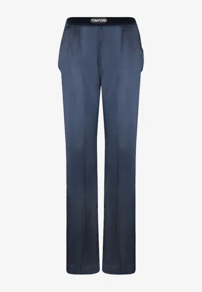 Tom Ford Stretch Silk Satin Pajama Pants In Blue