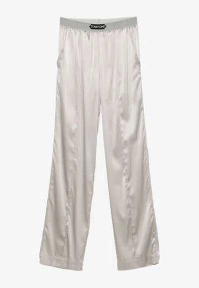 Tom Ford Wide-leg Trousers With Satin Finish In Metallic