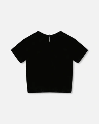 Deux Par Deux Short Sleeve Stretch Velour Top In Black
