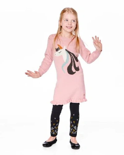 Deux Par Deux Knitted Dress With Unicorn Intarsia In Pink