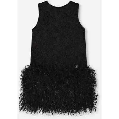 Deux Par Deux Sleeveless Bi-material Lurex Dress With Feathers In Black
