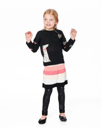 Deux Par Deux Knit Sweater With Dalmatian And Hearts In Black