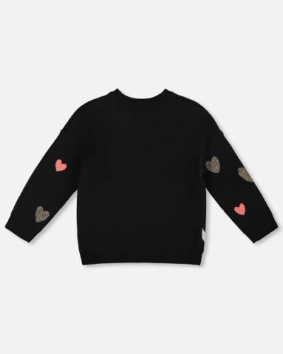 Deux Par Deux Knit Sweater With Dalmatian And Hearts In Black