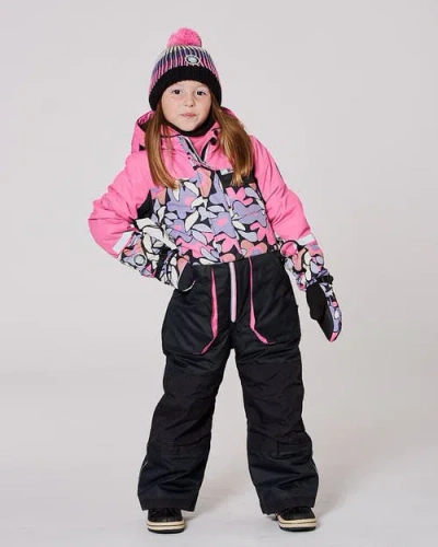 Deux Par Deux One-piece Play Snowsuit Retro Flower In Black
