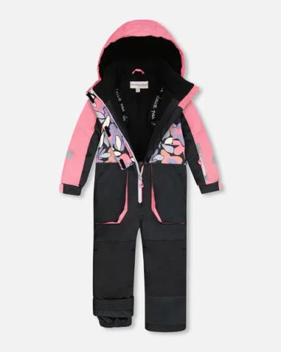 Deux Par Deux One-piece Play Snowsuit Retro Flower In Black
