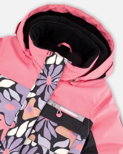 Deux Par Deux One-piece Play Snowsuit Retro Flower In Black