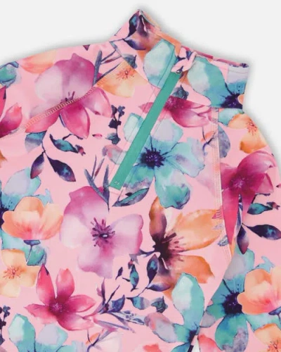 Deux Par Deux Two-piece Thermal Underwear Set Watercolor Flower In Pink