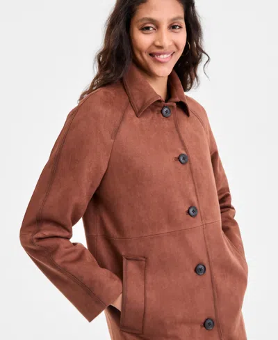 Bcbgmaxazria Plus Size Button-front Faux-suede Jacket In Brown