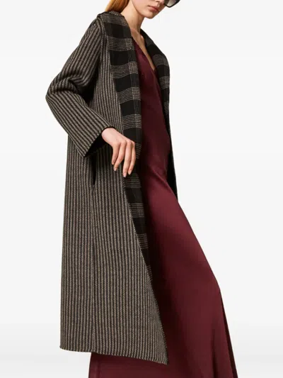 Twinset Twin-set Long Checkered Wool Coat In Gray