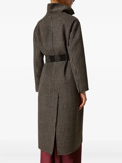 Twinset Twin-set Long Checkered Wool Coat In Gray