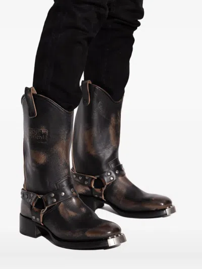 Dsquared2 Studded Leather Biker Boots In Black