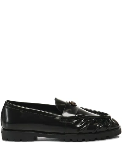 Pinko Nora Love Birds Leather Loafers In Black