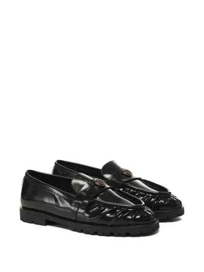 Pinko Nora Love Birds Leather Loafers In Black