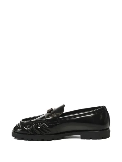 Pinko Nora Love Birds Leather Loafers In Black