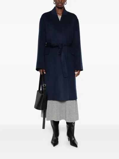 Ottod'ame Belted-wrap Midi Coat In Blue