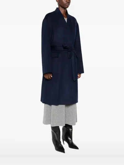 Ottod'ame Belted-wrap Midi Coat In Blue