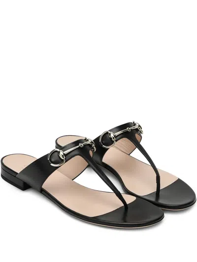 Gucci Women Horsebit Thong Sandals In Black