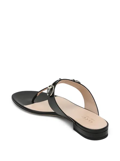 Gucci Women Horsebit Thong Sandals In Black