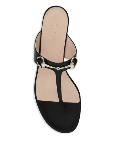 Gucci Women Horsebit Thong Sandals In Black