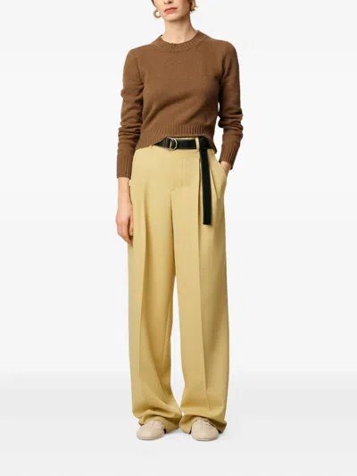 Ami Alexandre Mattiussi Ami Paris Wide Lime-coloured Wool Trousers Women In Neutral