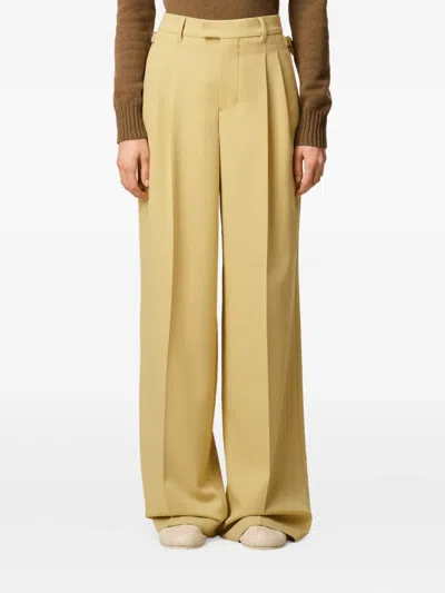Ami Alexandre Mattiussi Ami Paris Wide Lime-coloured Wool Trousers Women In Neutral