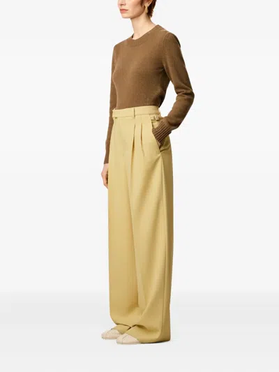 Ami Alexandre Mattiussi Ami Paris Wide Lime-coloured Wool Trousers Women In Neutral