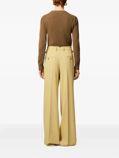 Ami Alexandre Mattiussi Ami Paris Wide Lime-coloured Wool Trousers Women In Neutral
