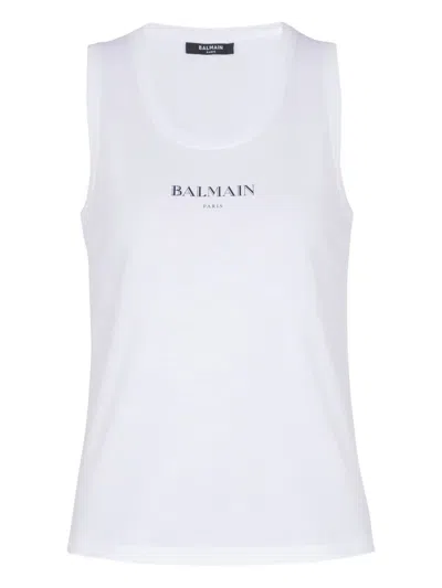 Balmain Logo Graphic Tank Top In White