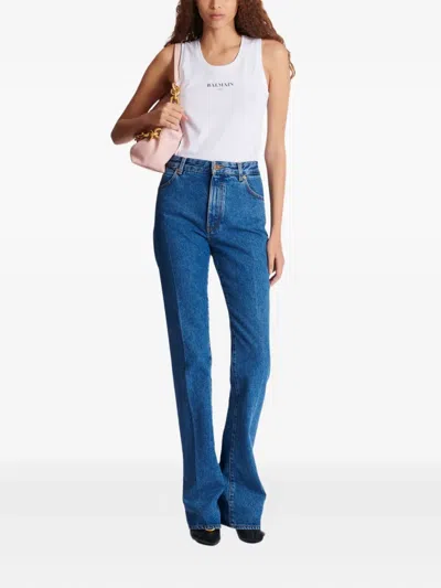 Balmain Logo Graphic Tank Top In White