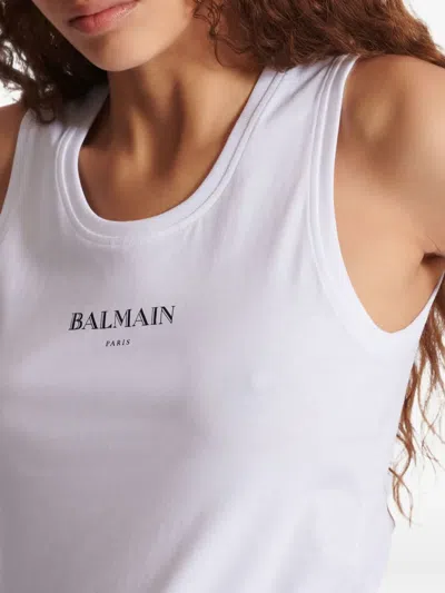 Balmain Logo Graphic Tank Top In White