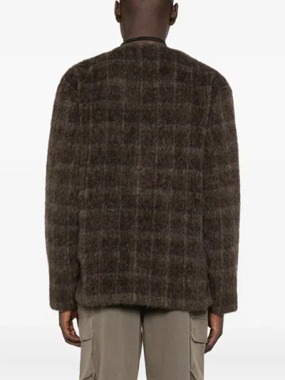 Our Legacy Embroidered Wool Blend V-neck Cardigan With Front Pockets In Brown