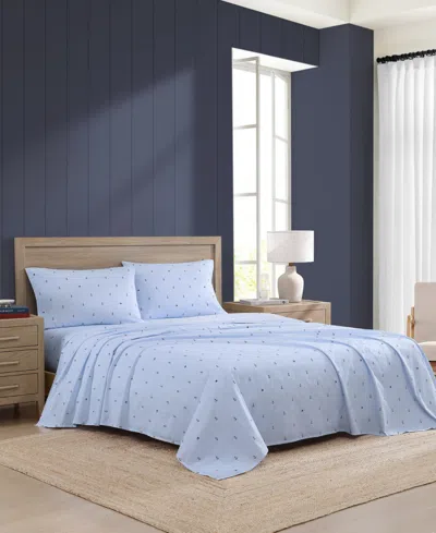 Tommy Hilfiger 200 Thread Count Anchor & Flag Printed Cotton Percale Sheet Set In Blue