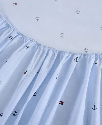 Tommy Hilfiger 200 Thread Count Anchor & Flag Printed Cotton Percale Sheet Set In Blue