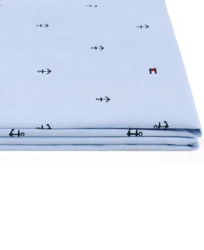Tommy Hilfiger 200 Thread Count Anchor & Flag Printed Cotton Percale Sheet Set In Blue