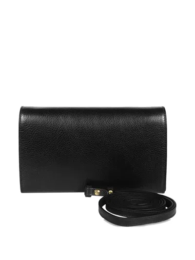 Il Bisonte Buttoned-flap Leather Clutch In Black