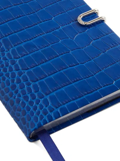Smythson Crocodile-embossed Notebook In Blue