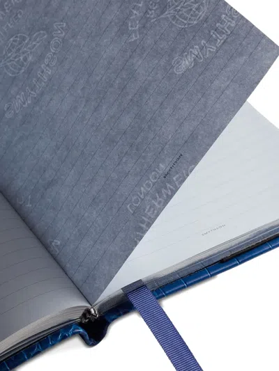 Smythson Crocodile-embossed Notebook In Blue