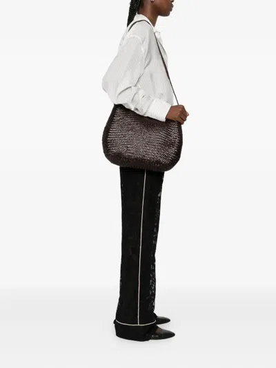 Dragon Diffusion Santa Marta Woven-leather Shoulder Bag In Brown