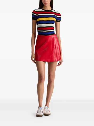 Alice And Olivia Toni Vegan Leather Asymmetrical Pleated Skirt Perfect Ruby In Red