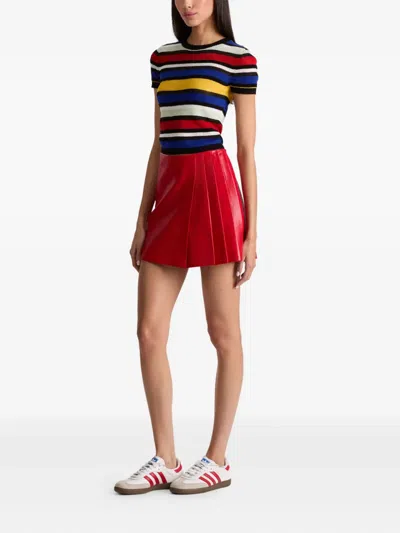 Alice And Olivia Toni Vegan Leather Asymmetrical Pleated Skirt Perfect Ruby In Red