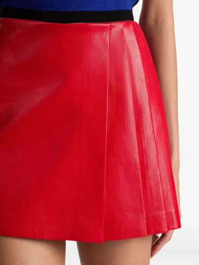 Alice And Olivia Toni Vegan Leather Asymmetrical Pleated Skirt Perfect Ruby In Red
