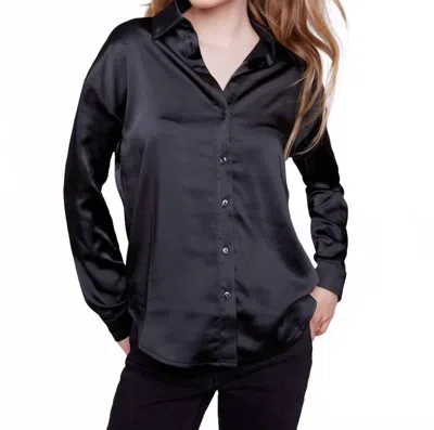 Charlie B Solid Satin Button-down Shirt In Black In Black