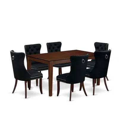 East West Furniture 7 Piece Dining Table Set Consists Of A Rectangle Kitchen Table In Black