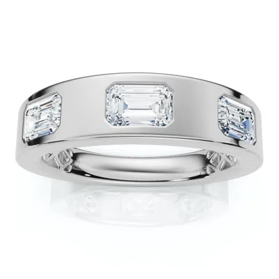 Pompeii3 1 1/2ct Flush Set Emerald Cut Diamond Ring Stackable Band 14k Gold Lab Grown In Metallic