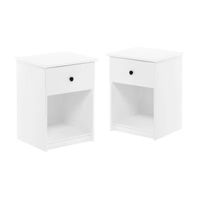 Furinno Lucca Nightstand With One Drawer, Set Of 2, White In White